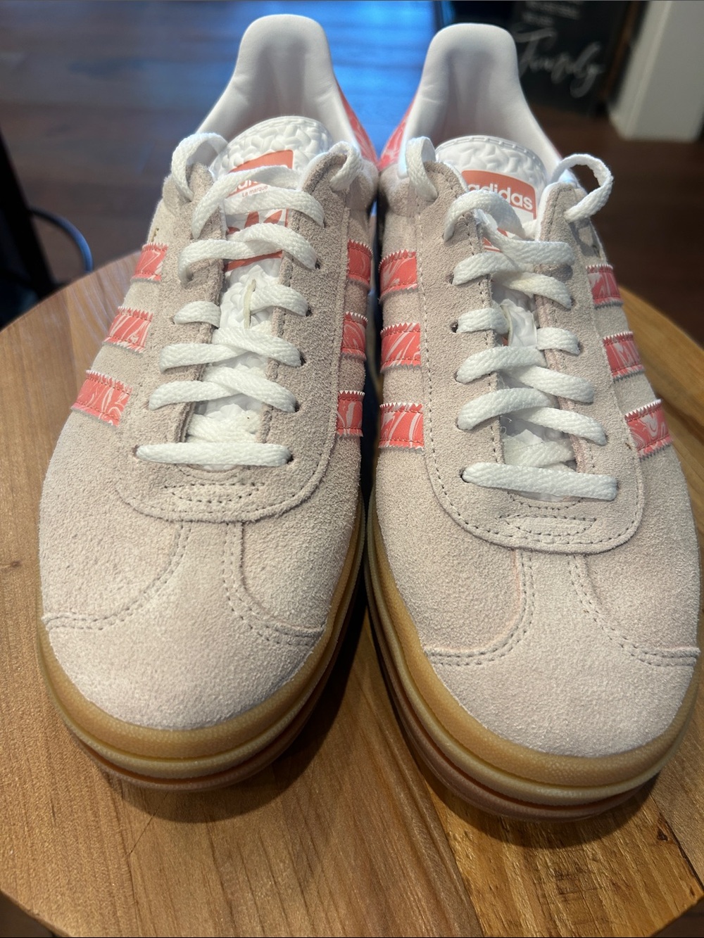 NWB adidas Gazelle Blush Suede Sneakers with Pink Swirl Accents - Picture 8 of 12